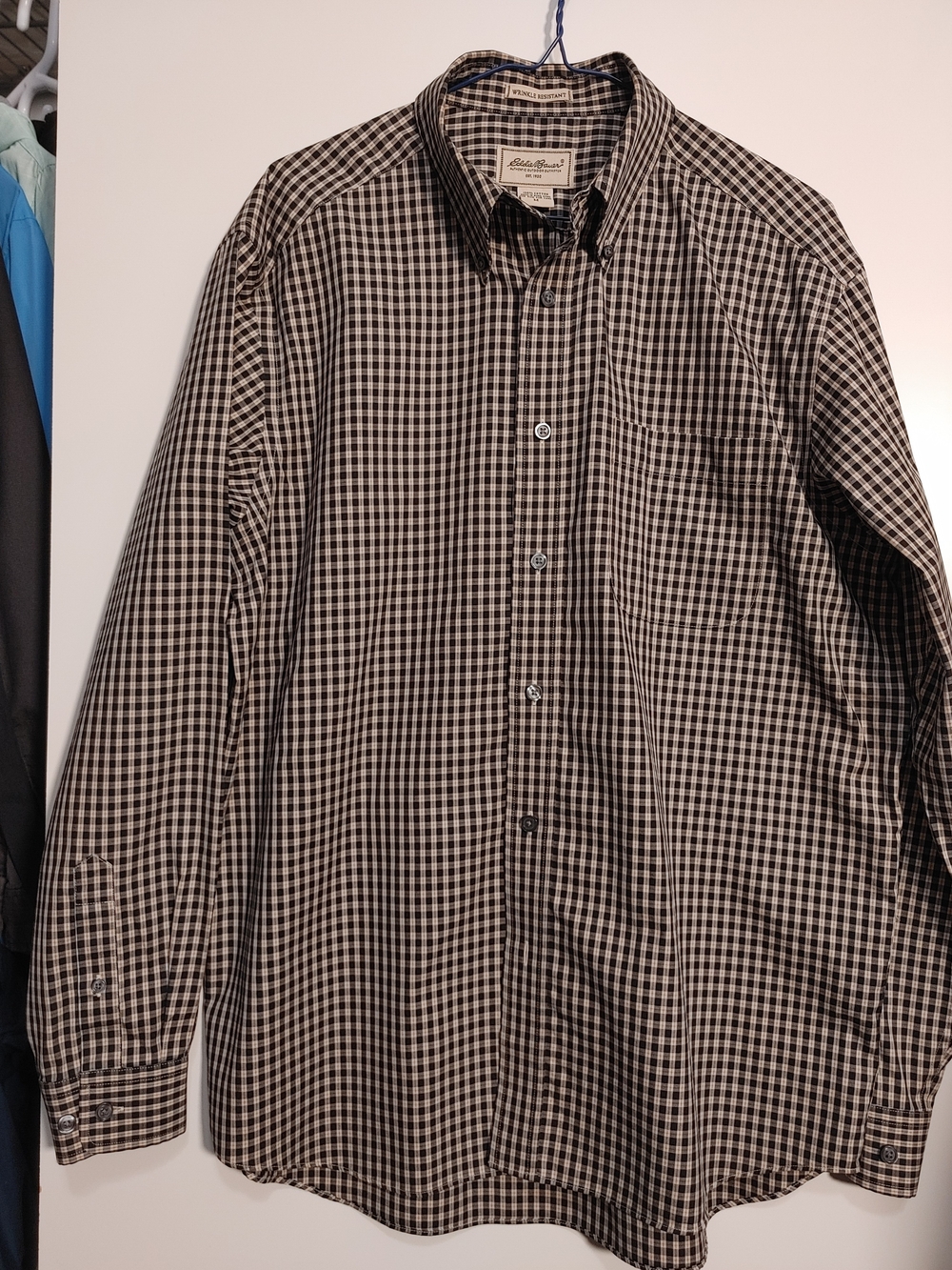 Eddie Bauer Men’s Black and White Gingham Button-Down Shirt
